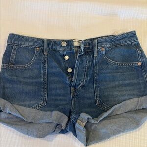 Free People Blue Jean Shorts with High Waist and Cuffed Hem